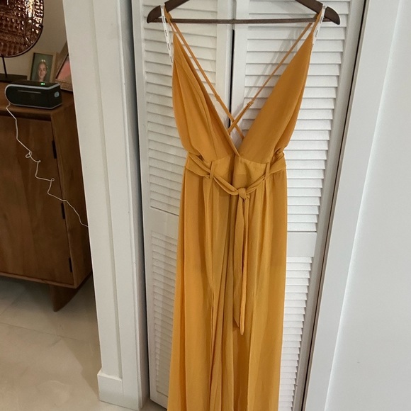 Papaya Mustard V-Neck Maxi Jumpsuit with Waist Tie - Picture 6 of 10